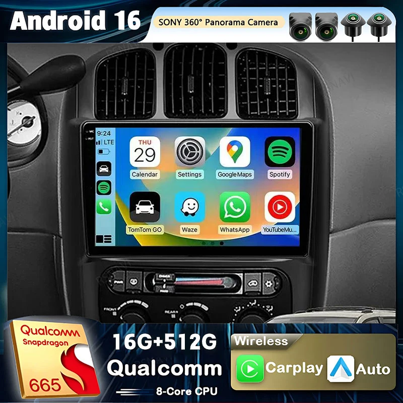Radio para Auto Android 16 con Carplay para Dodge Caravan 4 y Chrysler Grand Voyager RS 2000 - 2012, Reproductor Multimedia con 4G y WIFI