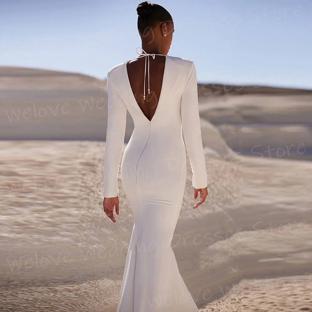 Vestidos De Novia elegantes De sirena para mujer, Vestidos De Novia personalizados De manga larga, Vestidos De Novia sexis con cuello en V y espalda descubierta Abito Da Sposa