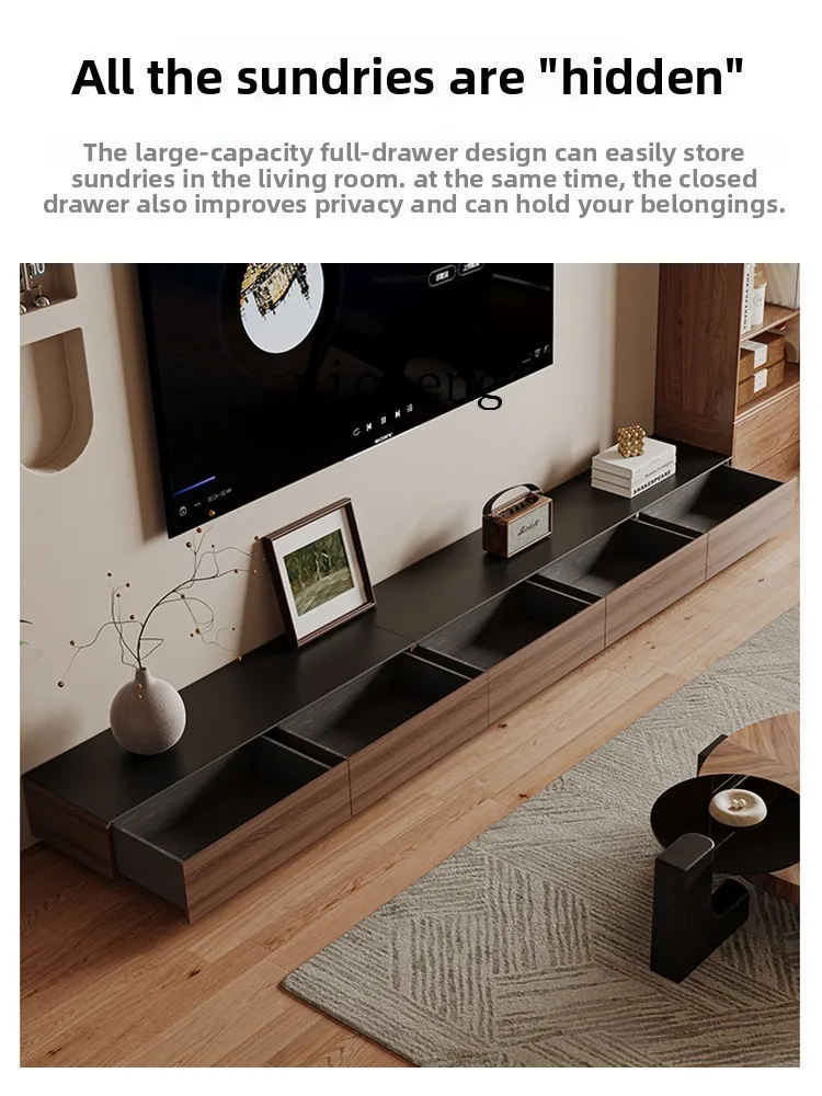 

XL Pure Black Rock Slab Solid Wood TV Cabinet Black Walnut Rock Slab Floor Storage Cabinet