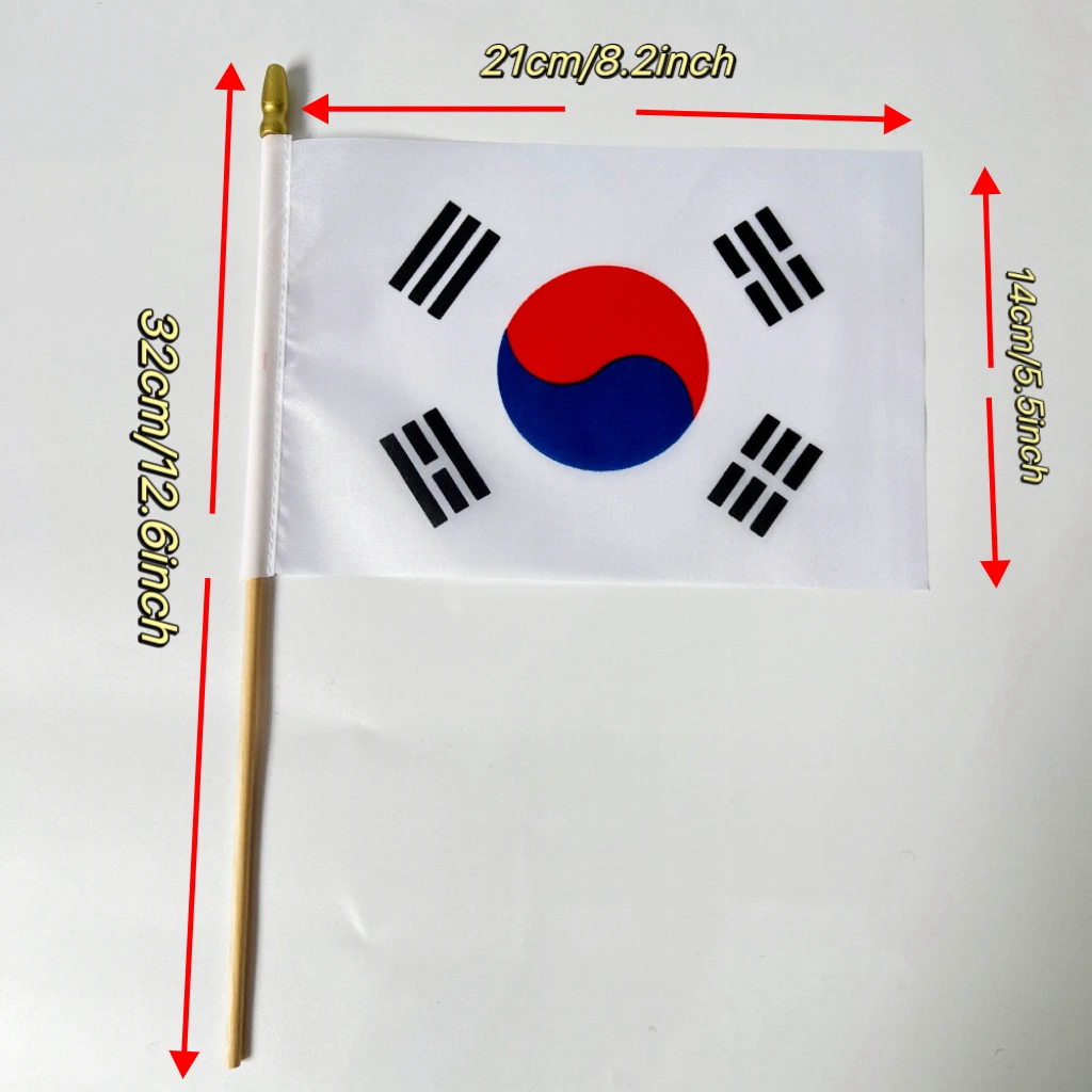العلم الكوري 14x21 سنتيمتر Kor Kr كوريا الجنوبية العلم عصا خشبية سارية العلم اليد التلويح العلم الوطني الكوري العلم نشاط موكب الرياضة #4
