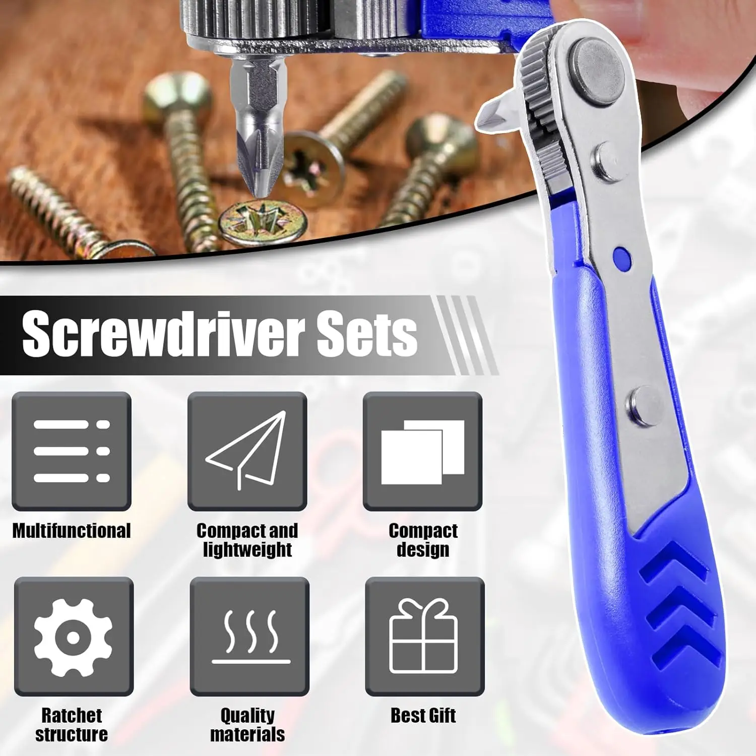 22 in 1 Mini Screwdriver Set 1/4 Right Angled Ratchet Screwdriver with Phillips Slotted Torx Magnetic Bits for Small Space