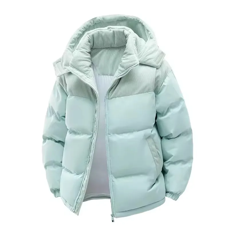 

Fashion Winter Men's Parkas Patchwork Corduroy Hooded Warm Outerwear Coats Men Loose Casual Streetwear Couple Cotton Padded Coat