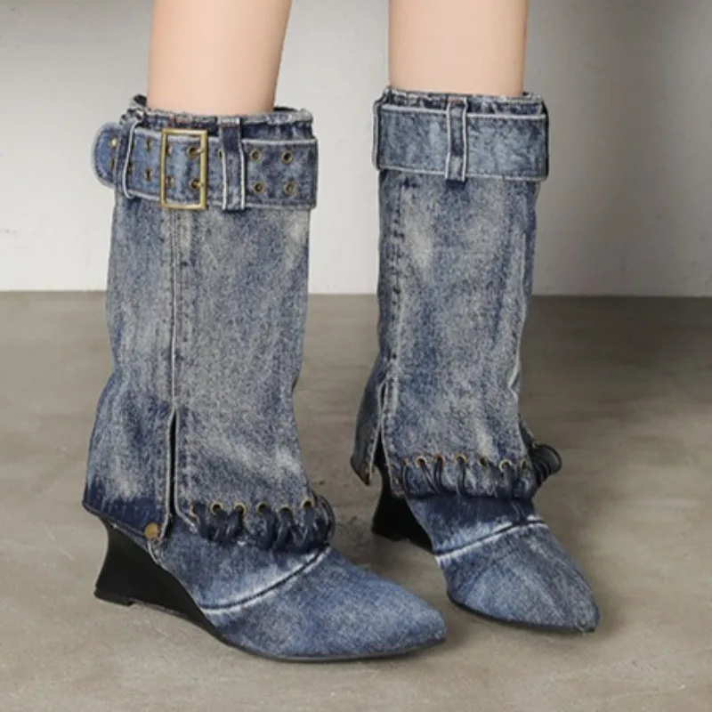 Spring and Autumn Women's Vintage Shoes High Heel Mid Boots 2026 New Women Pointed Toe Comfortable Fashionable Trend Mid Boot