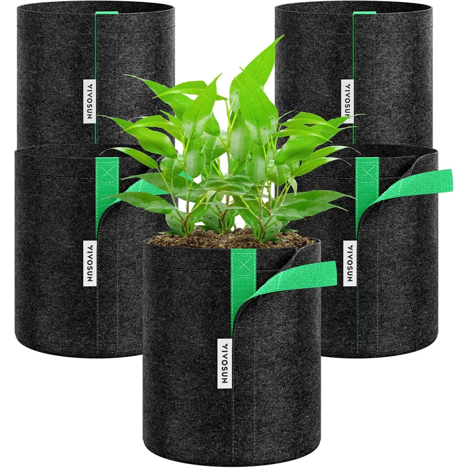 

5-Pack 1 Gallon Fabric Grow Bags with Self-Adhesion Sides for Easy Transplanting