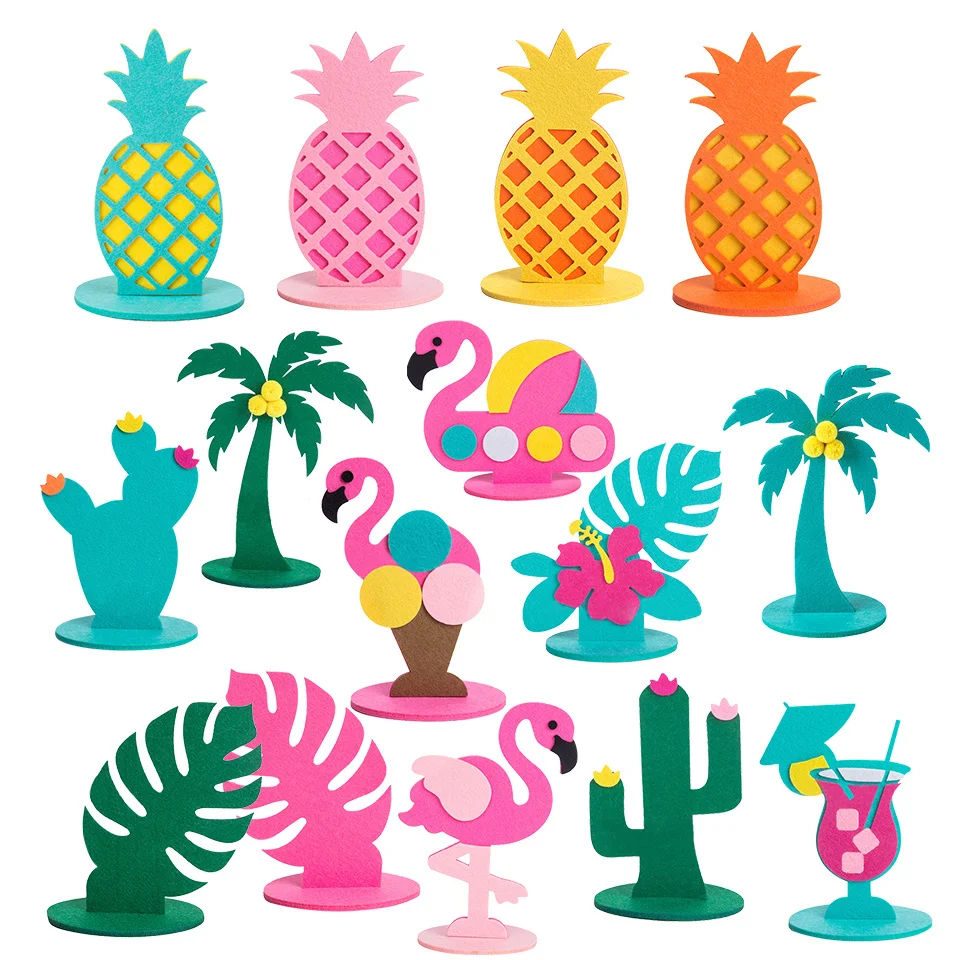 

2pcs/set Non-woven Flamingo Party Ornament Pineapples Cactus Coconut Felt Table Ornament for Summer Birthday Wedding Decorations