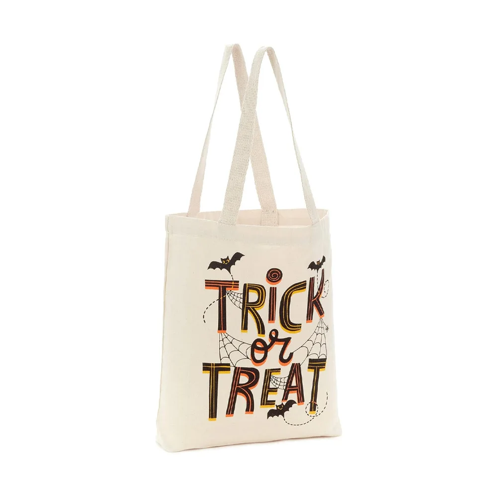 1 pcs Halloween Tote Trick or Treat Bat and Spiders Reusable Canva Bag for party decoration supplies Grocery Shopping gifts