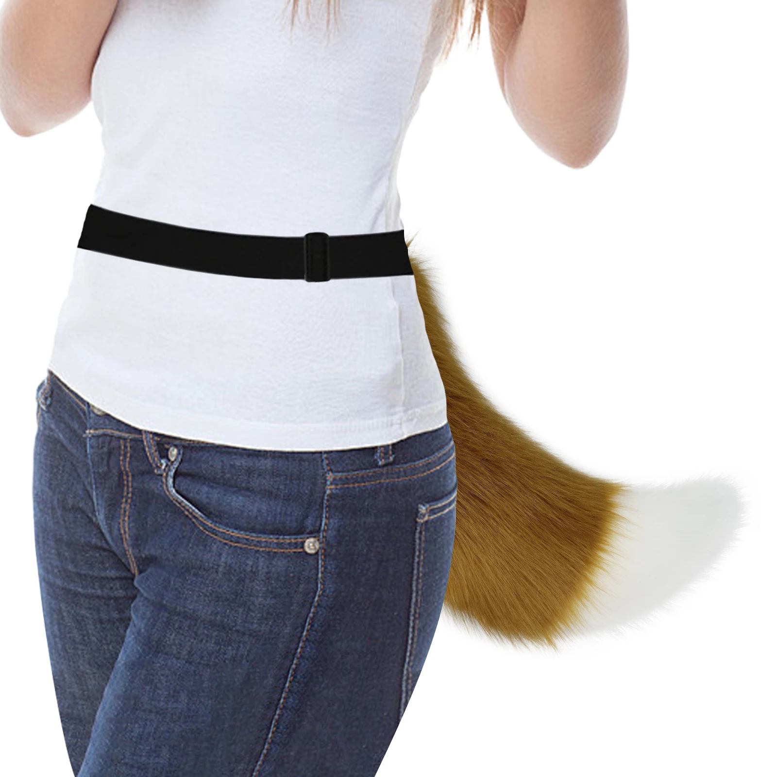 Faux Fur Wolf Fox Tail with Adjustable Elastic Belt Halloween Cosplay Costume Accessory