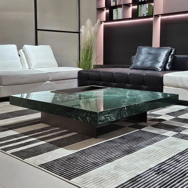 

yj21 Natural large flower green luxury stone coffee table light luxury living room household marble square coffee table