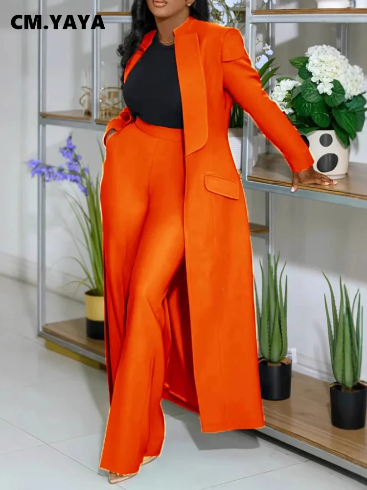 CM.YAYA Women's Set Full Sleeve X-Long Blazer Coat+ Long Pant Suit 2025 Spring Streetwear Two 2 Piece Set Africa OL Work Outfits