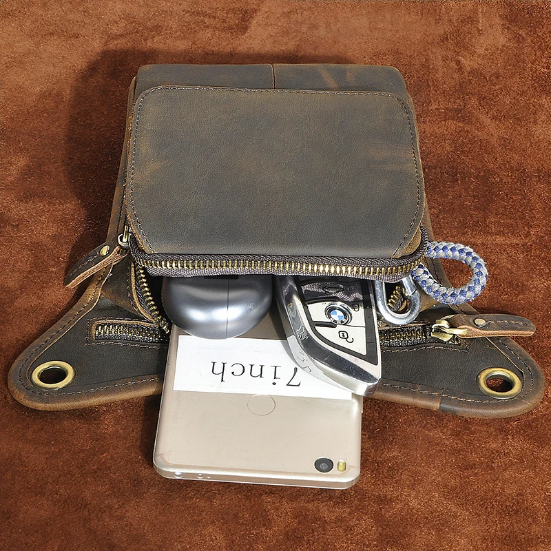 Hot Sale Crazy Horse Real Leather vintage Small Belt Messenger Bag Fanny Waist Belt Pack For Men Women Drop Thigh Leg Bag 211-1
