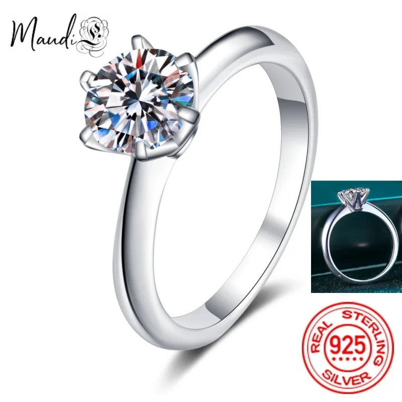 

5.0ct Moissanite Engagement Ring Women VVS Round Brilliant Lab Diamond Promise Ring Sterling Silver Wedding Rings Box Include