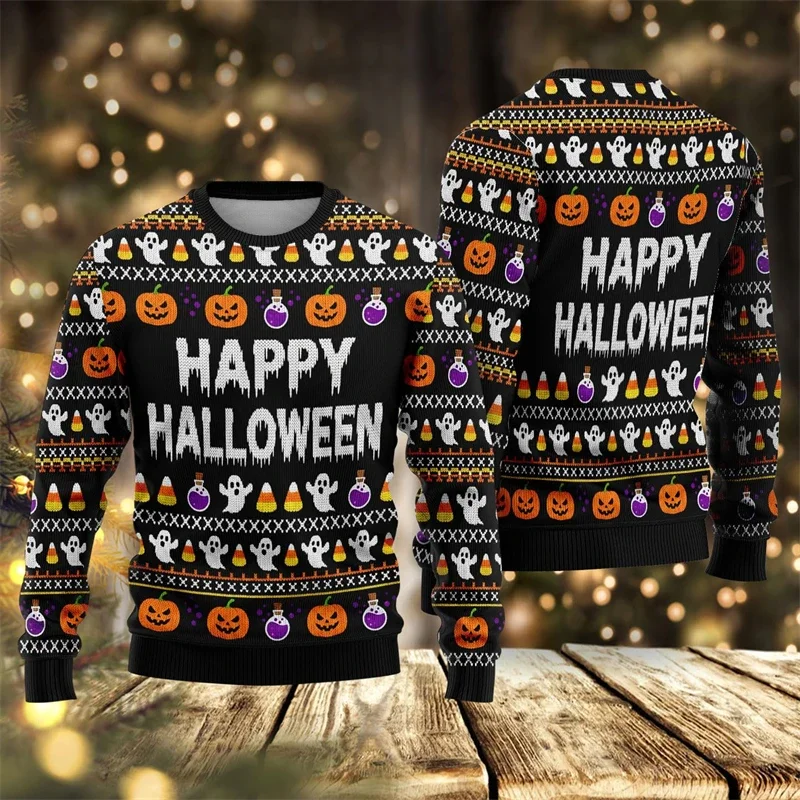 2026 Neuer Halloween-Hässlicher Pullover für Männer, Modische Kürbis-, Geister- und Totenkopf-3D-Druck-Sweatshirts, Lässige Übergroße Festtagskleidung – Detail 11
