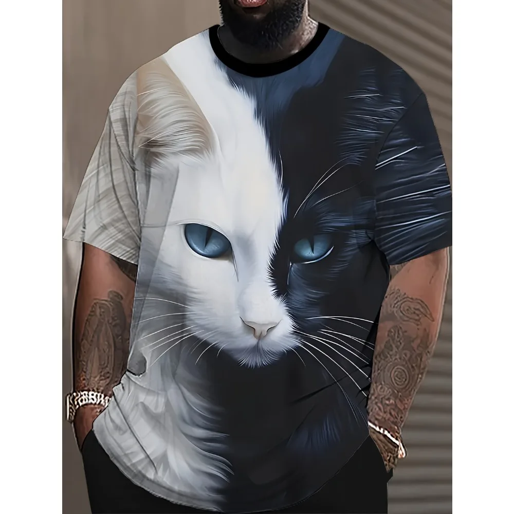 

Лето 2022, мужские и женские быстросохнущие футболки с 3D принтом, белые, черные, с рисунком кошачьего лица, повседневные футболки унисекс с короткими рукавами, топы