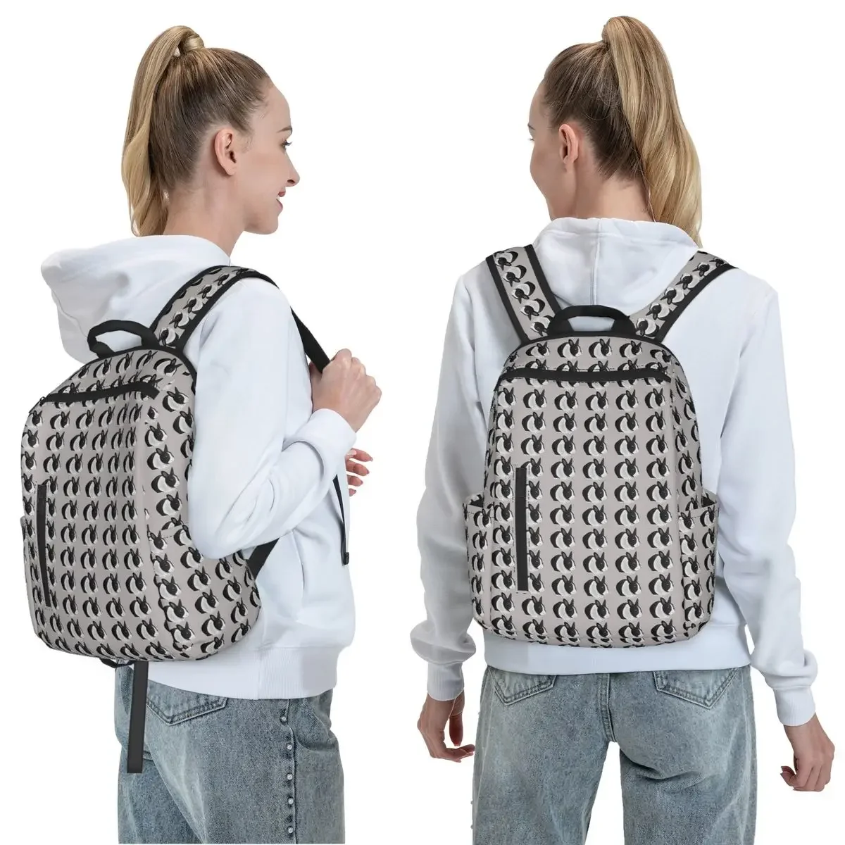 Dutch Black And White Rabbit Backpack Daypack Boys Girls BookBag School Bag Shoulder Bags for Men Women