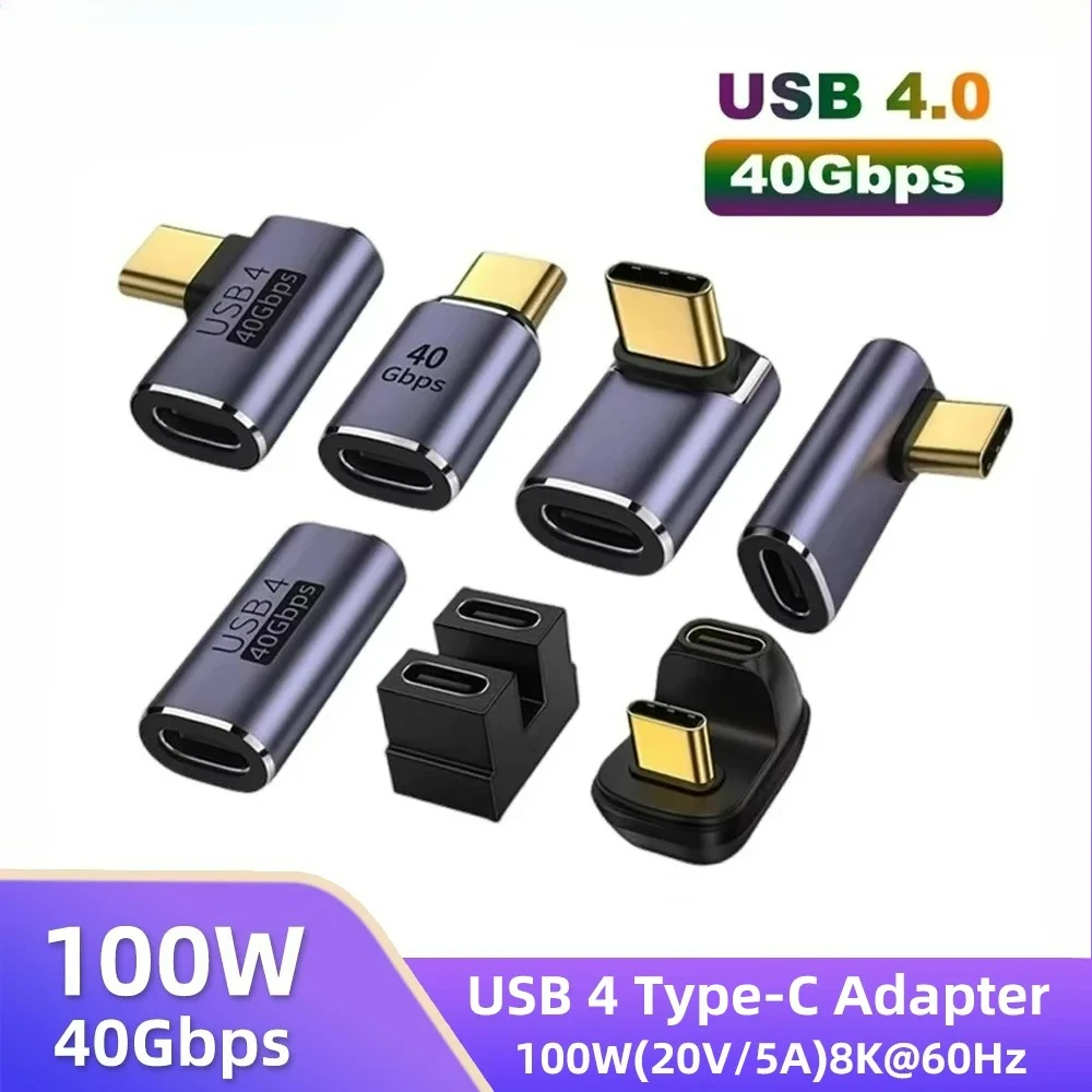 Adaptateur USB4.0 40 Gbps OTG type C à 90 degrés, 100 W 5 A, convertisseur de charge rapide USB C vers type C, adaptateur de données USB C pour Macbook 8K60HZ