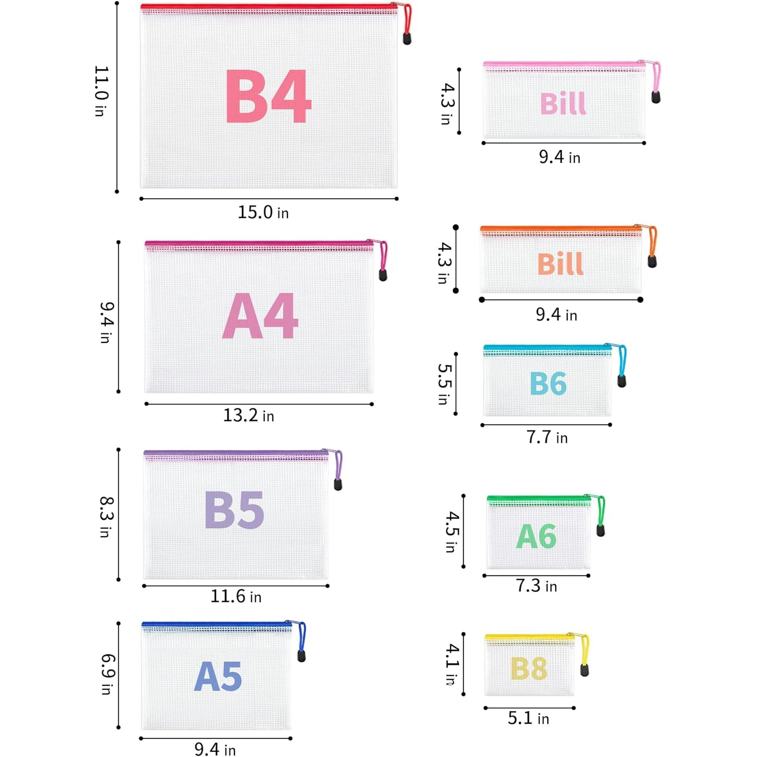 18 Pack 8 Sizes Mesh Pouch, Waterproof Zipper Bags Document Multipurpose Travel Bags for Office, School, Board Game, Puzzles