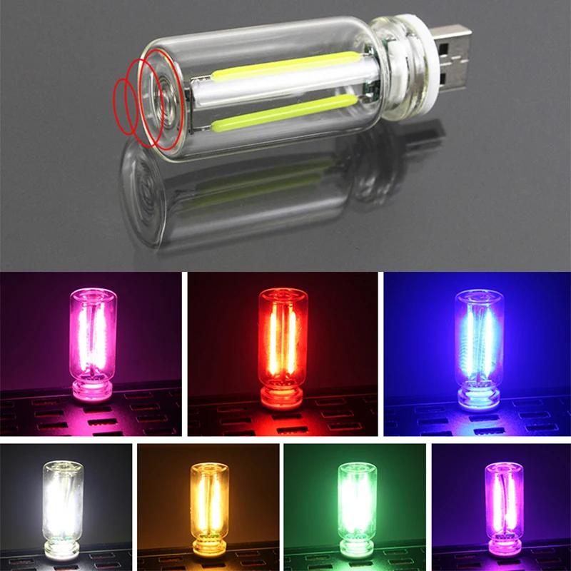 Car USB Night Light Touch Dimmable LED Filament Lamp Portable Lighting Decorative Atmosphere Lamp for Car Bedroom Outdoor