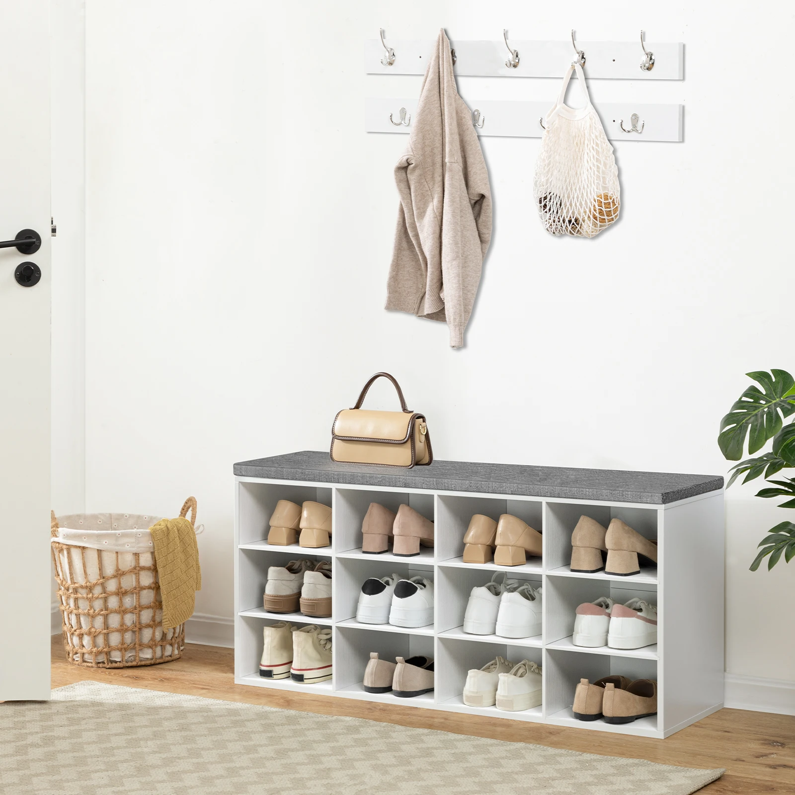 Shoe Storage Bench with Cushion Entryway Bench 39.4