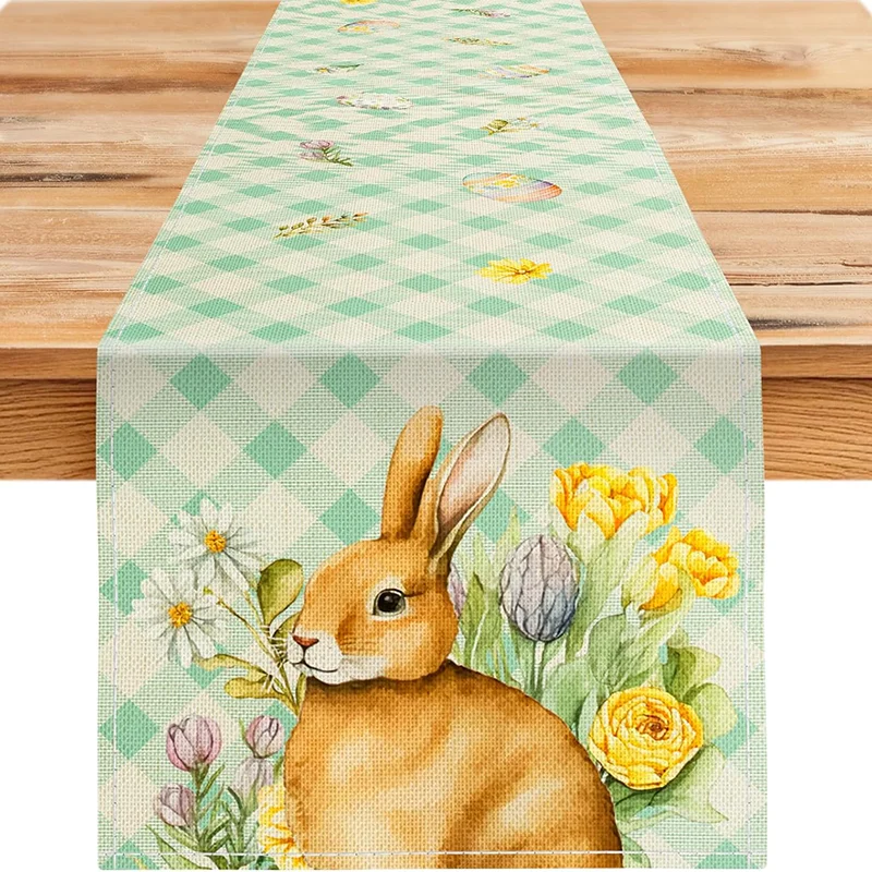 1 Stück, grün karierter Hasen-Tischläufer, ein Geschenk für Freunde, geeignet für Küche, Esstisch und Familientreffen, Feiertags- und Jubiläumsdekorationen, ein Muss für Zuhause und Küche