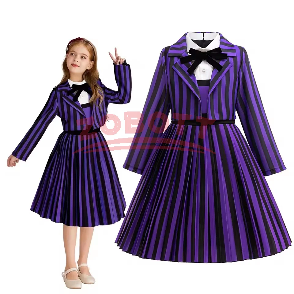Mädchen Halloween Kostüm Mädchen Lila Gestreiften Mantel Prinzessin Kleid Sets Für Kinder Karneval Geburtstag Party Cosplay Kostüme