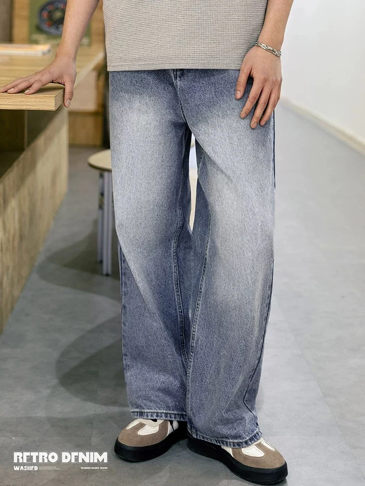 

MRA Men's Loose Straight Leg Denim Jeans Waed American Retro Casual Long Trousers Spring Faion Youth Cotton Polyester Blend