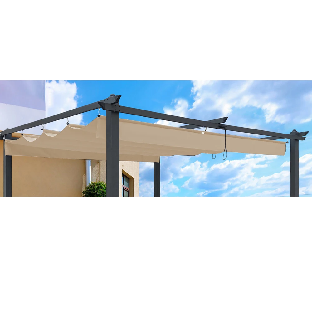 

Khaki 13 X 10 Ft Outdoor Patio Canopy Top Retractable Pergola Sun Shelter Shade Fabric Cover Garden Accessory