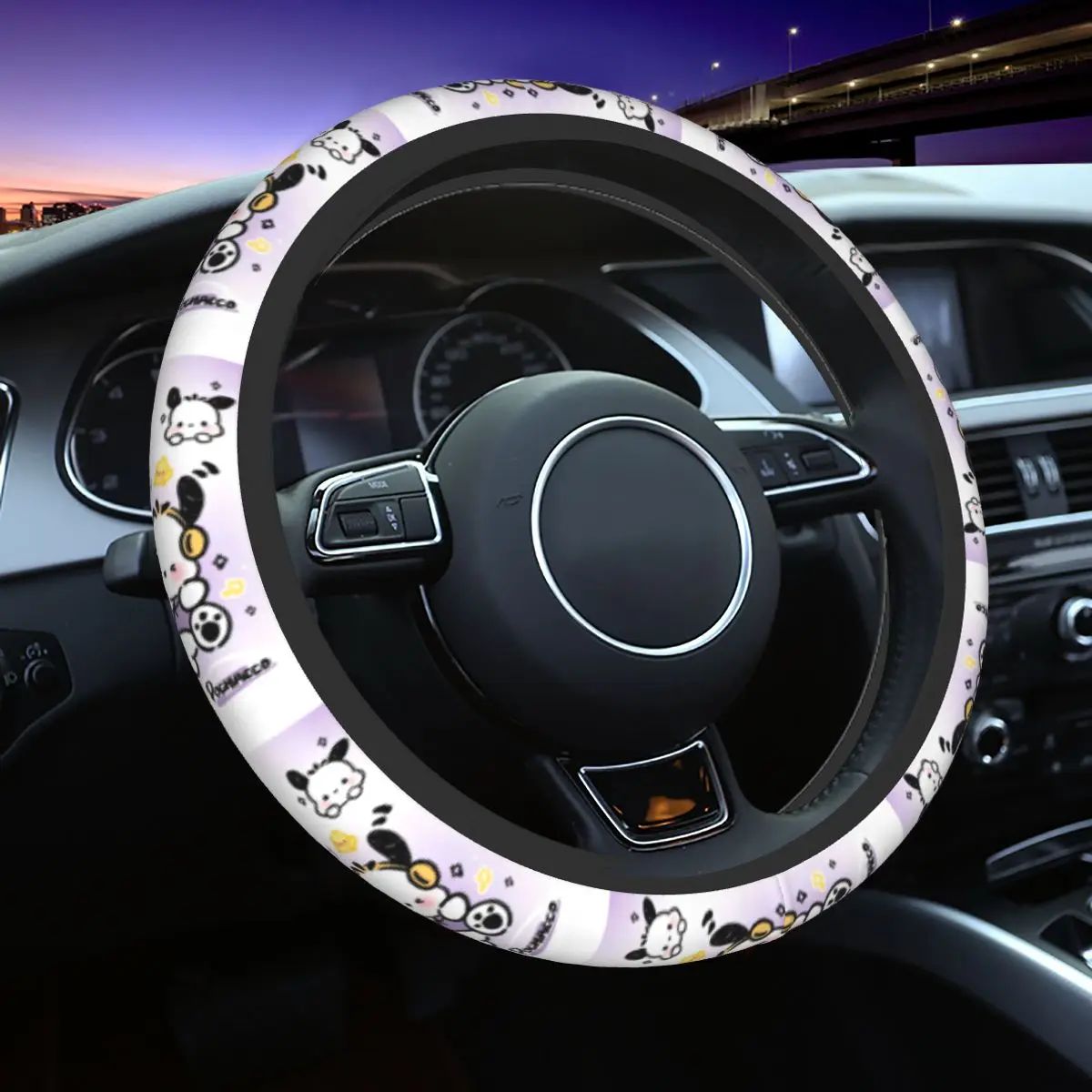 38cm Car Steering Wheel Cover Pochacco Sanrio Elastic Auto Decoration Suitable Auto Accessories