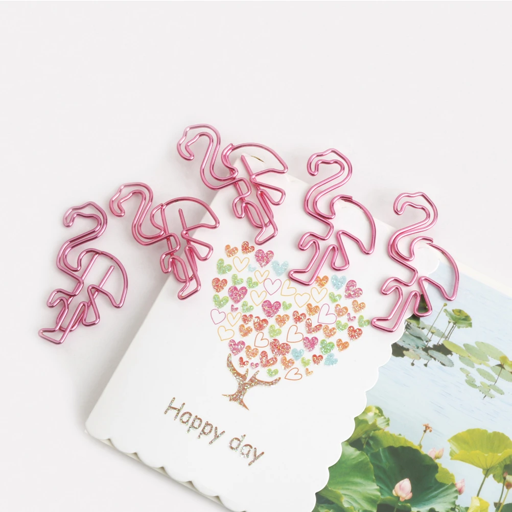 30Pcs Premium Shaped Paper Clips Flamingo Design Metal Bookmark for Office School Home Use Creative Document Memo Organizer