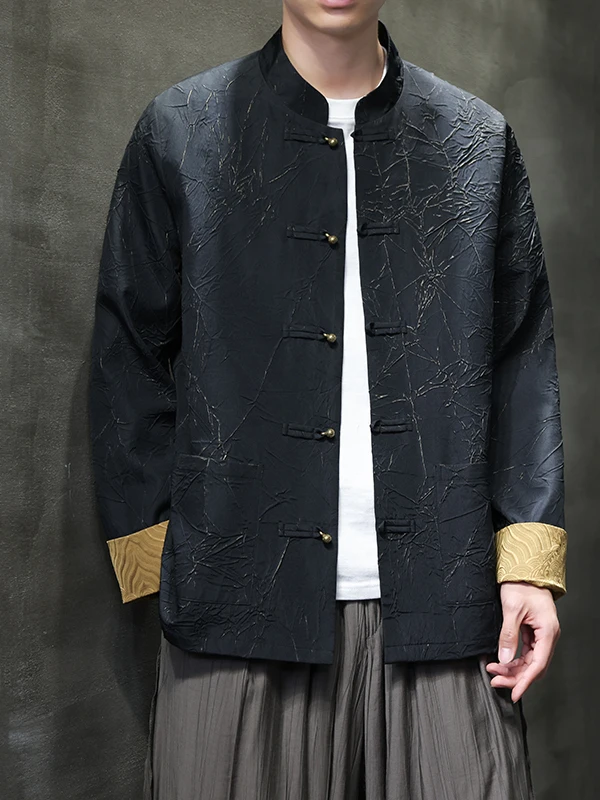 

Men's Casual Loose Fit Folded Collar Jaet Sle Autumn Winter Outerwear Polyester Fiber Breathable Long Sve Coat