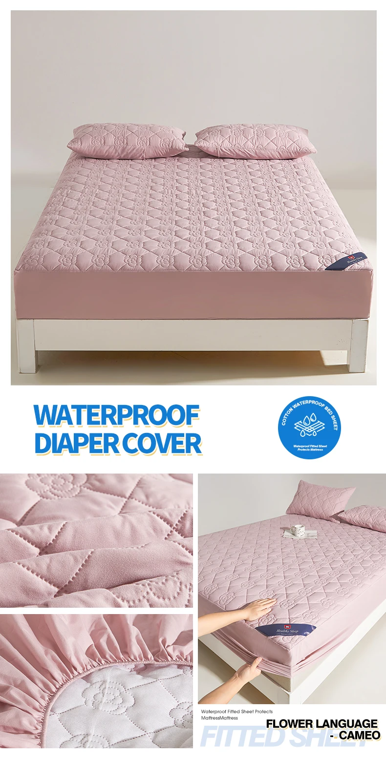 Wasserdichtes Atmungsaktives Gestepptes Spannbettlaken Tiefe Taschen Matratzenschoner Weiche Mikrofaser Elastisch Rutschfest Einzel Doppel Queen King Bett – Detail 23