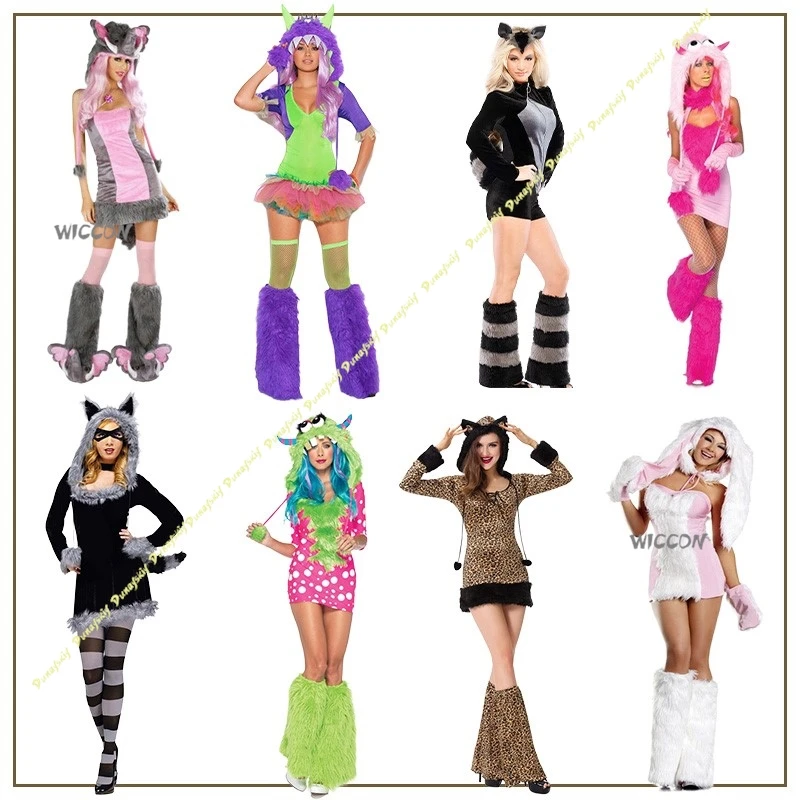 كبير سيئة الذئب القط تأثيري ازياء حزب البدلة فتاة مثير الشتاء المرحلة النساء النمر الراكون الثعلب عيد الميلاد الملبس هالوين موحدة