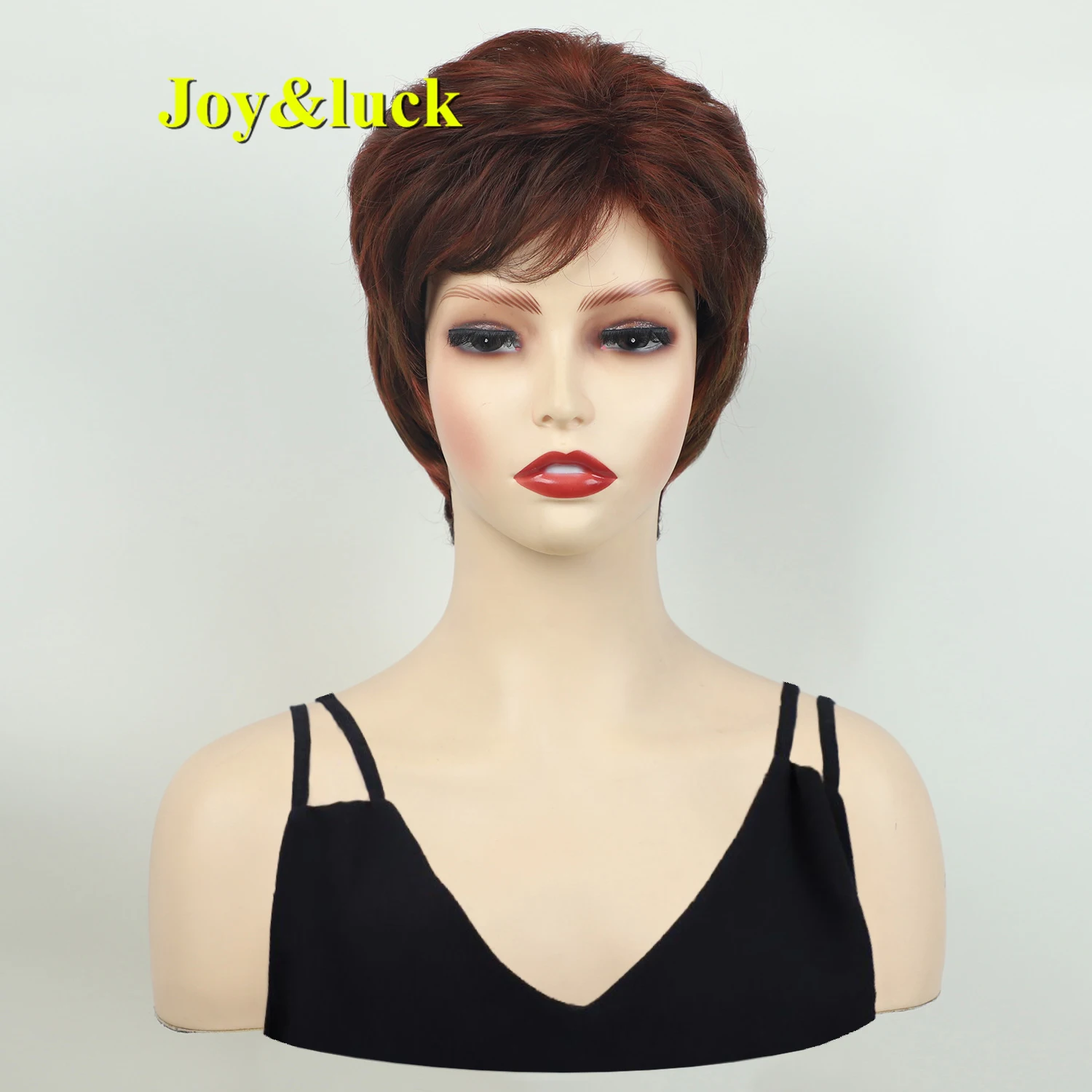 

The synthetic short women's wig, reddish-brown, natural and fashionable bobo wig, is suitable for daily wear or for attending pa