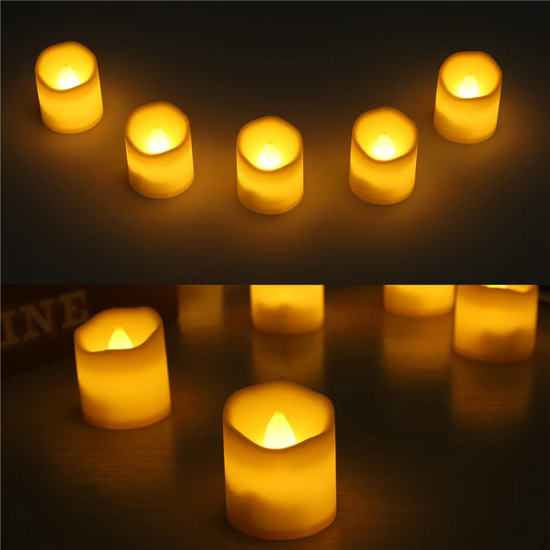 ABMH-24Pcs vela LED sin llama, luz de té de los deseos creativa, vela blanca cálida sin llama, decoración navideña de Halloween, luz de vela