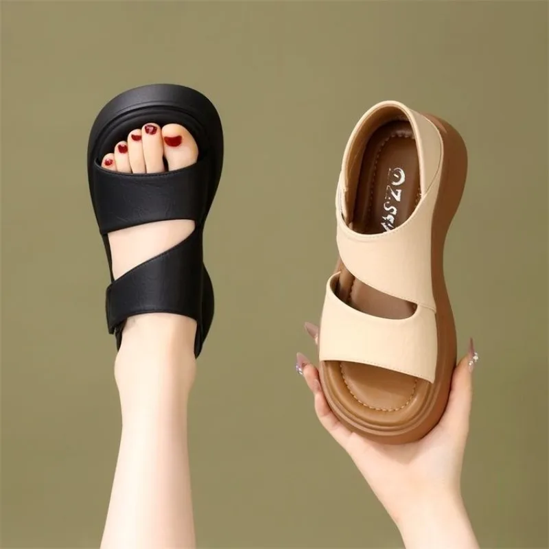 Women Wedge Sandals Open Toe Hook and Loop Strap Platform Shoes Casual Summer Beach Vacation Outdoor Everyday Walking Footwear view 2