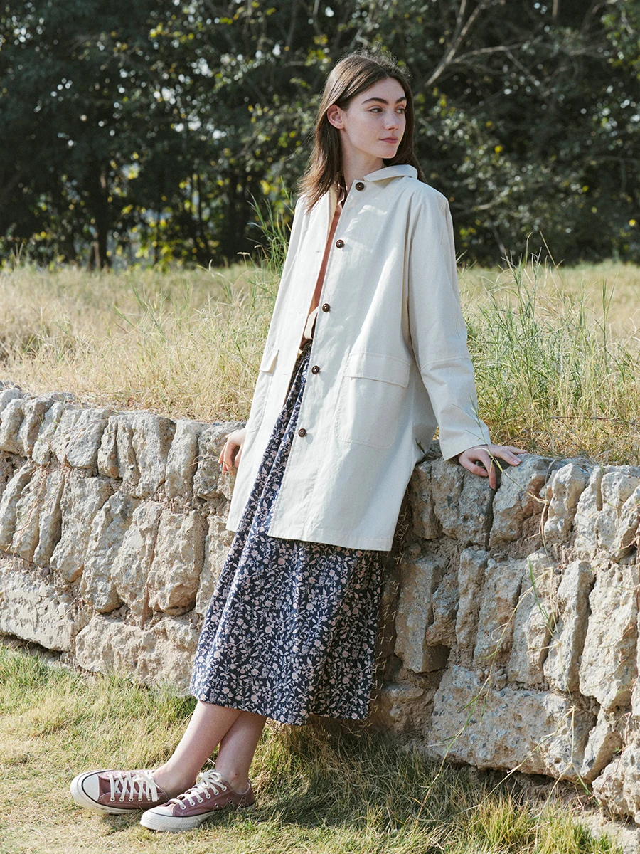 

High Densi Cotton Loose Comfortable Spring Summer Windbreaker Jaet by ZBWY Long Sve mid Length Single Button Closure