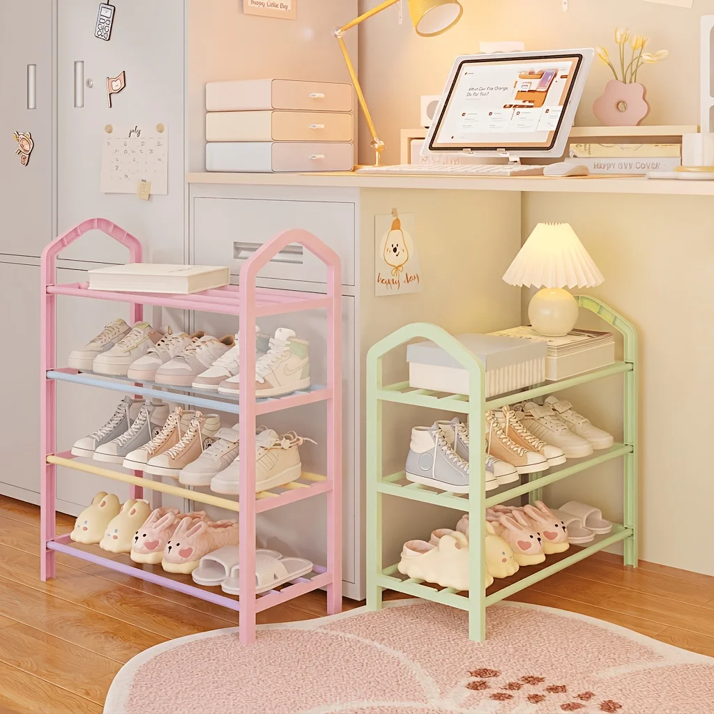 Pastel Color Multi Tier Shoe Rack Cute Entryway Shoes Organizer Light Plastic Shoes Storage Shelf for Bedroom Doorway Room Decor