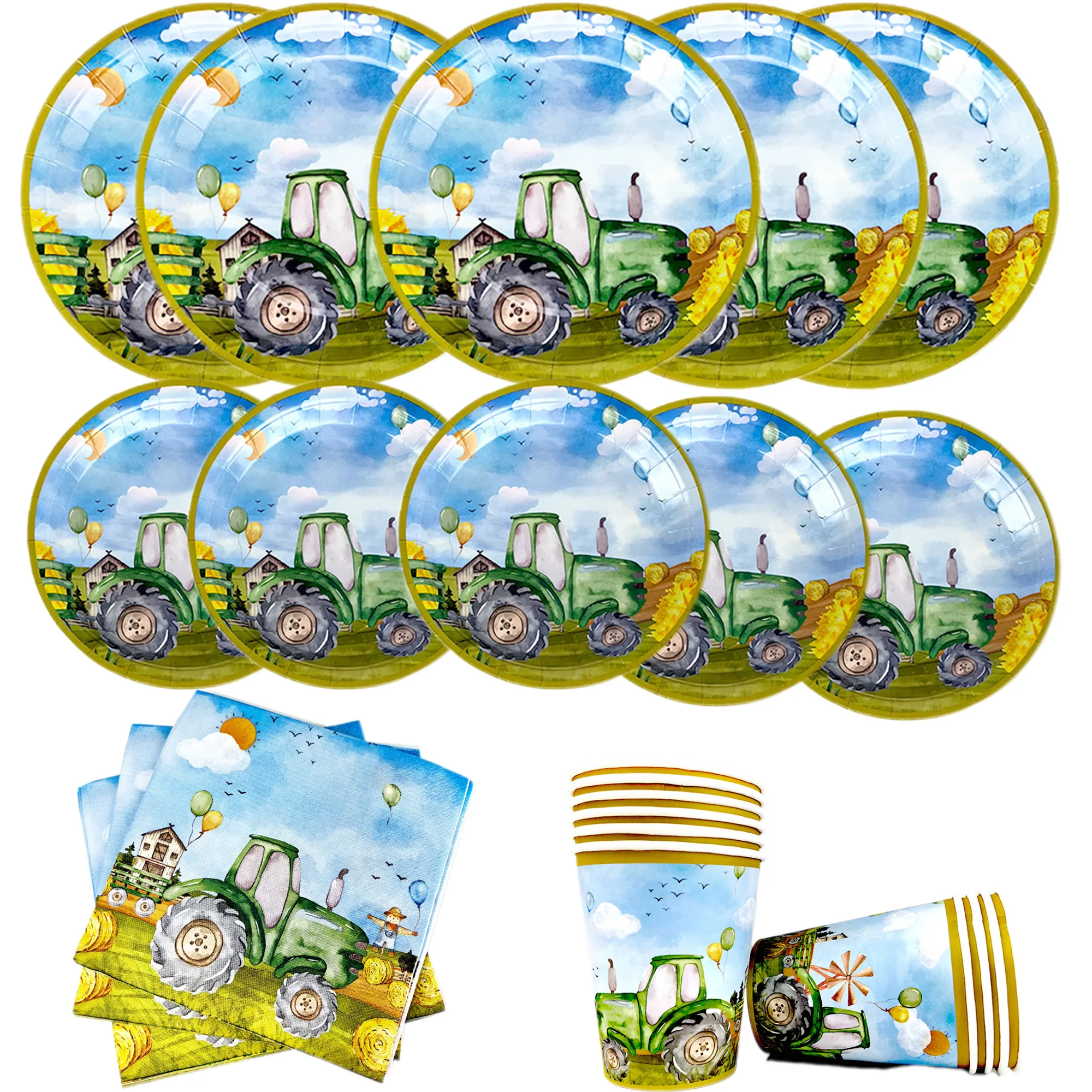 Tractor Birthday Decorations Farm Tractor Birthday Plates Napkins Cups for Baby Shower Tractor Birthday Party Favors Supplies