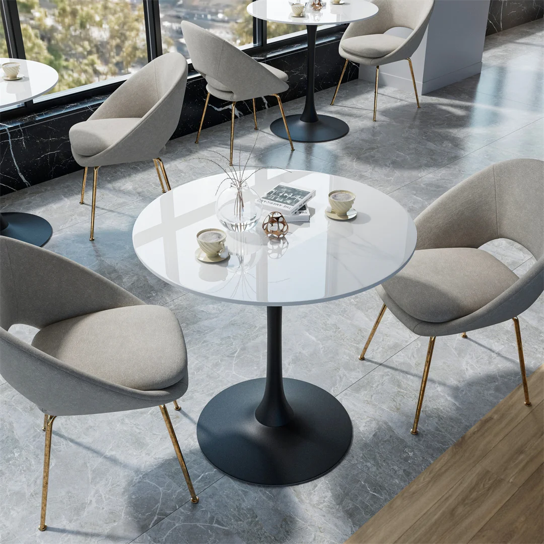 Gold Bar Height Bistro Table 30” Round Leisure  Black Coffee Table Kitchen Dining Table with Pedestal Base for 2-4 People