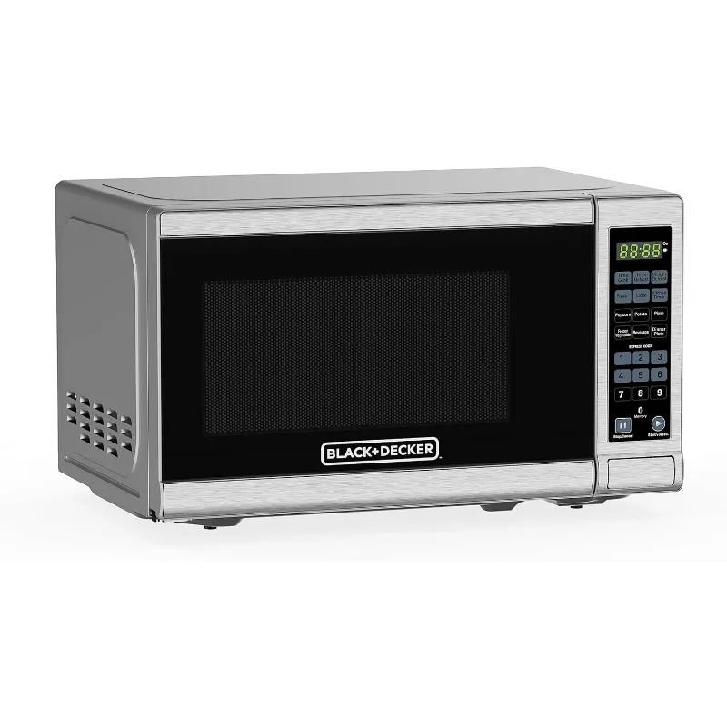 0.7 cu ft 700 watt compact countertop digital microwave, LED lighting, child lock, stainless steel, multi-function microwave