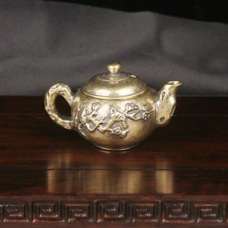 Brass Antique Antique Antique Happy Eyebrows Tea Pot Decoration Home Cultural Ornament Handle Piece Old Bronze Ware Tea Pet