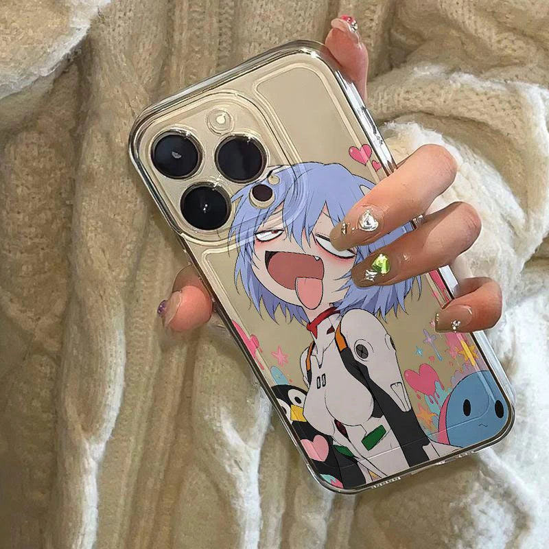 Neon Genesis Evangelion Ayanami Rei Asuka Zunge Heraus Handyhülle für iPhone 17 16 Stoßfeste Transparente Kawaii Schutzhülle – Detail 2