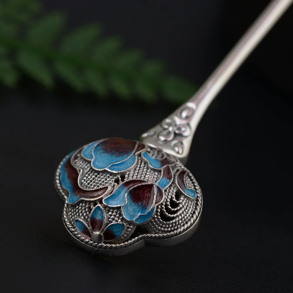 

Enamel Blue Purple 925 Sterling Silver Peony Hair Sticks for Women Filigree Ethnic Hairwear China Chic Han Clothes Hair Jewelry