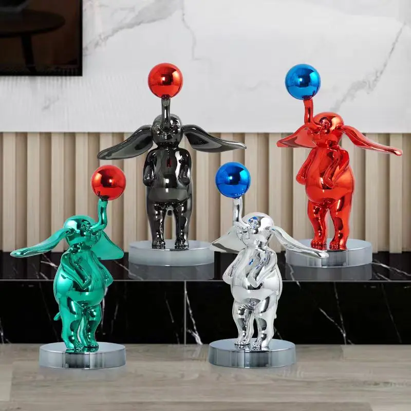 

unique Modern Abstract Resin Ear Plating Dumbo Ball Cartoon Sculpture Model Room Children's Room Table Ornaments for Home Decora