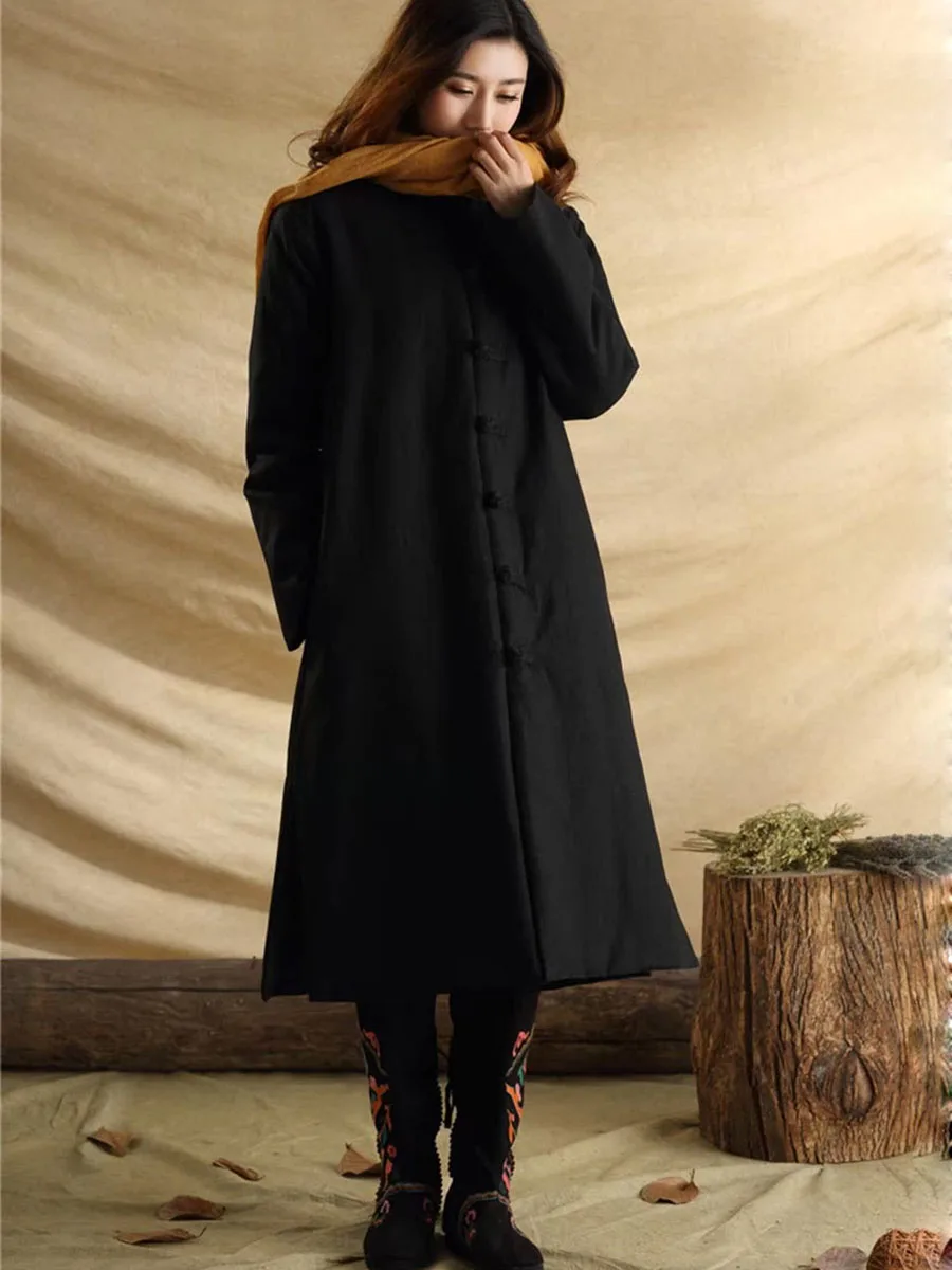 Męski i damski płaszcz z tekstury bawełny i lnu, długi zimowy płaszcz w stylu vintage, jednorzędowy, zapinany na guziki, luźny kombinezon, bawełniana kurtka.