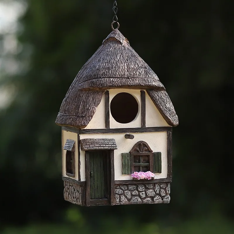 ガーデンヴィラ装飾樹脂工芸品牧歌的な茅葺き小屋モデリングバードハウス屋外ペンダントオーナメント