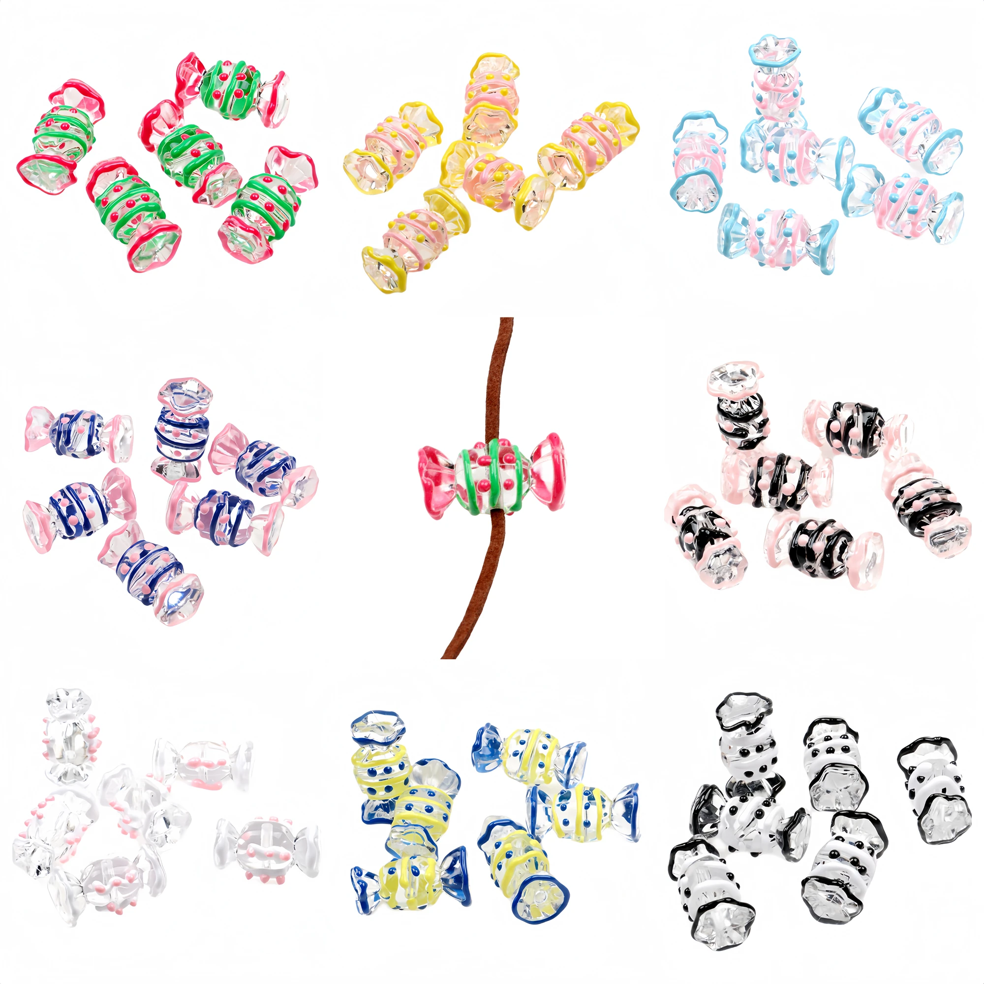 8pcs Hand-painted Acrylic Enamel Candy  Colorful  Sweet Kawaii Beads,Jewelry Making Bracelet Keychain Hole Size: 2.5m EC-26