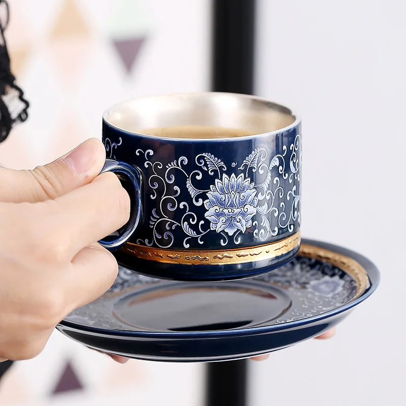 160ml enamel color water cup set inner wall with tray ceramic coffee tea cocoa cup unique office gift