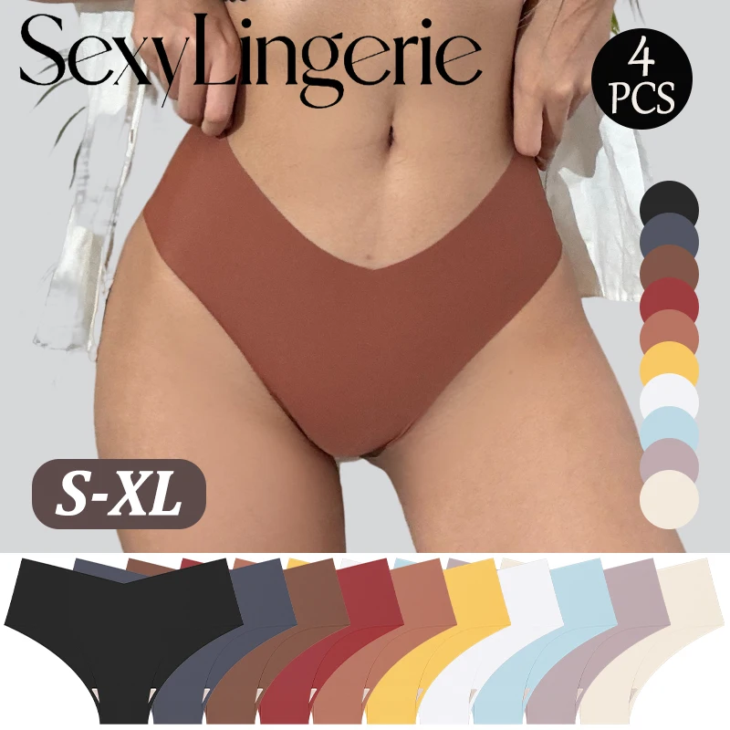4 قطعة/المجموعة المرأة مثير لا أثر الخامس الخصر ملخصات سلس بلون الحرير الجليد سراويل الإناث تنفس العشير الملابس الداخلية S-XL
