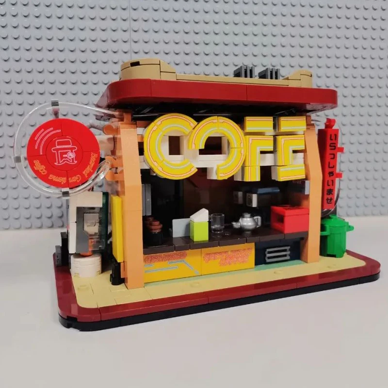 MOC Idea City Constructor Cyber Street Corner Coffee House Sushi Place Pharmacy Building Blocks Bricks Model Kids Toys Gift Set