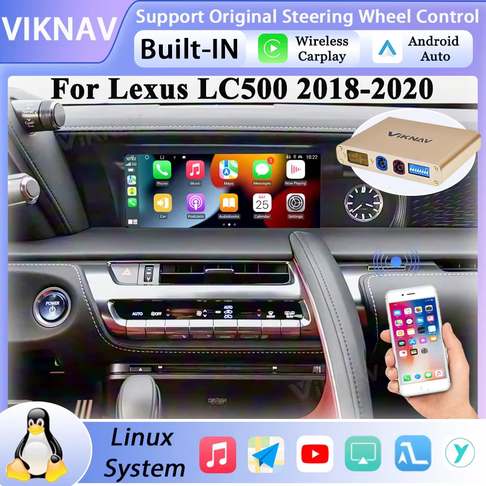 Linux Interface Box for Lexus LC500 2018-2020 Wireless CarPlay Decoder Android Auto GPS Navigation Original Car Radio Screen